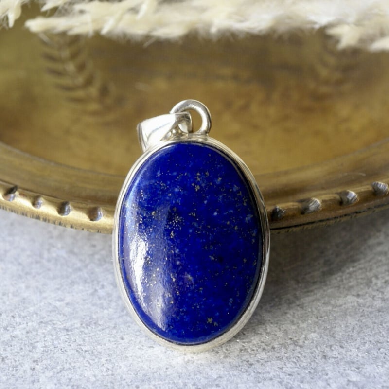 ブルー ラピスラズリ オーバルシェイプ ペンダントトップ シルバー925