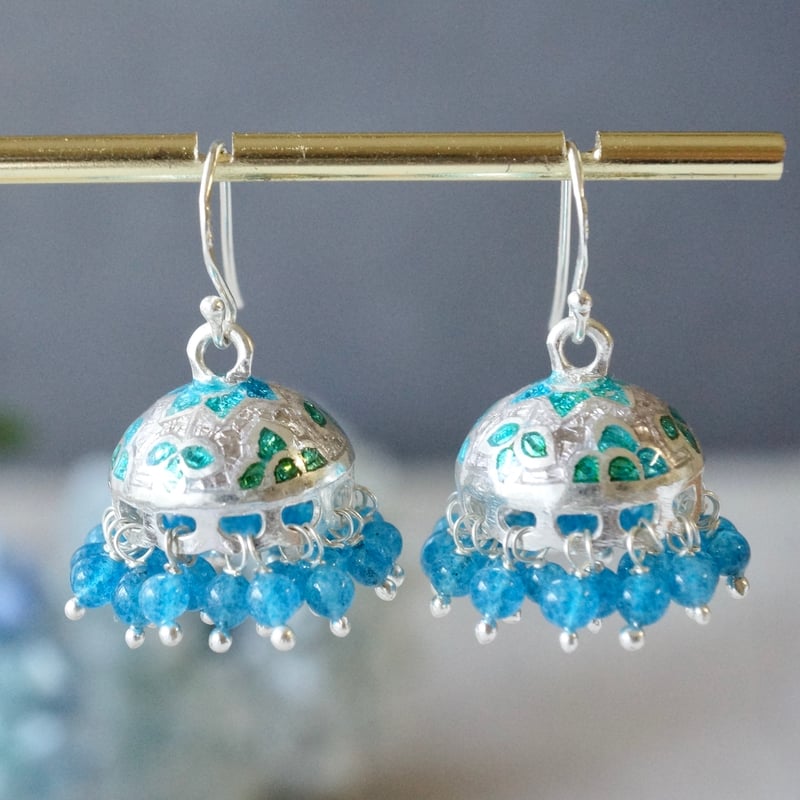 軽量】ブルー ミーナカリ ジュムカ/ジュムキピアス シルバー925（sv