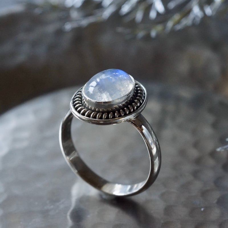 レインボームーンストーン カボションカット リング シルバー925 15号