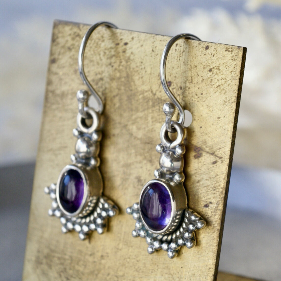 ○アメジスト エスニックフックピアス シルバー925 （sv-428-1