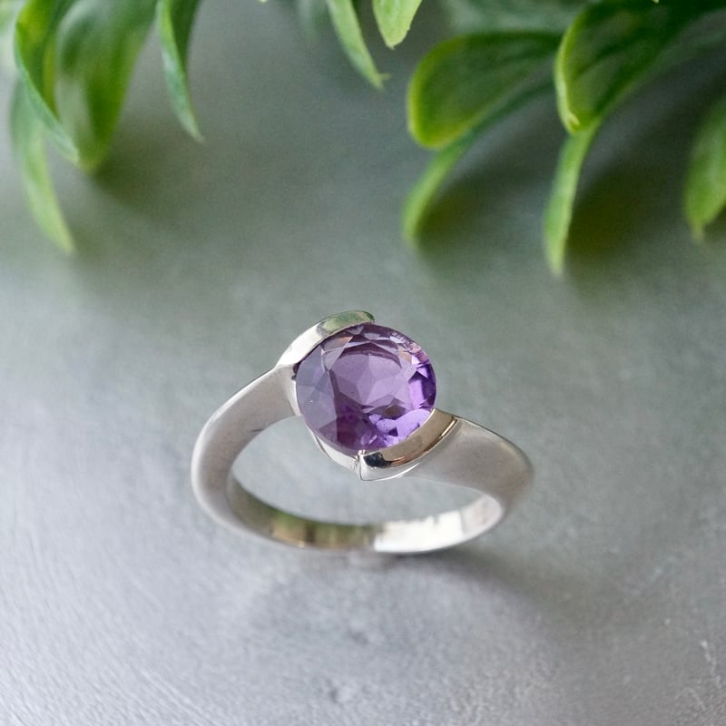パープル アメジスト ラウンドシェイプ リング シルバー925 約10.75号