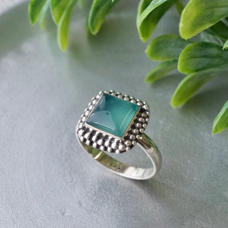 グリーン カルセドニー リング シルバー925 約15.25号（sv-645