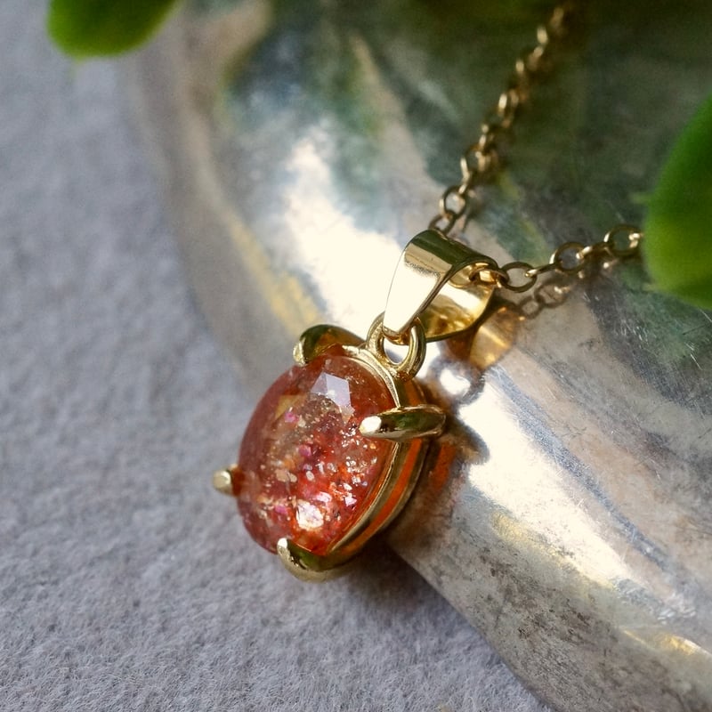 Handmade】オレンジ サンストーンB ペンダントトップ 18kゴールド