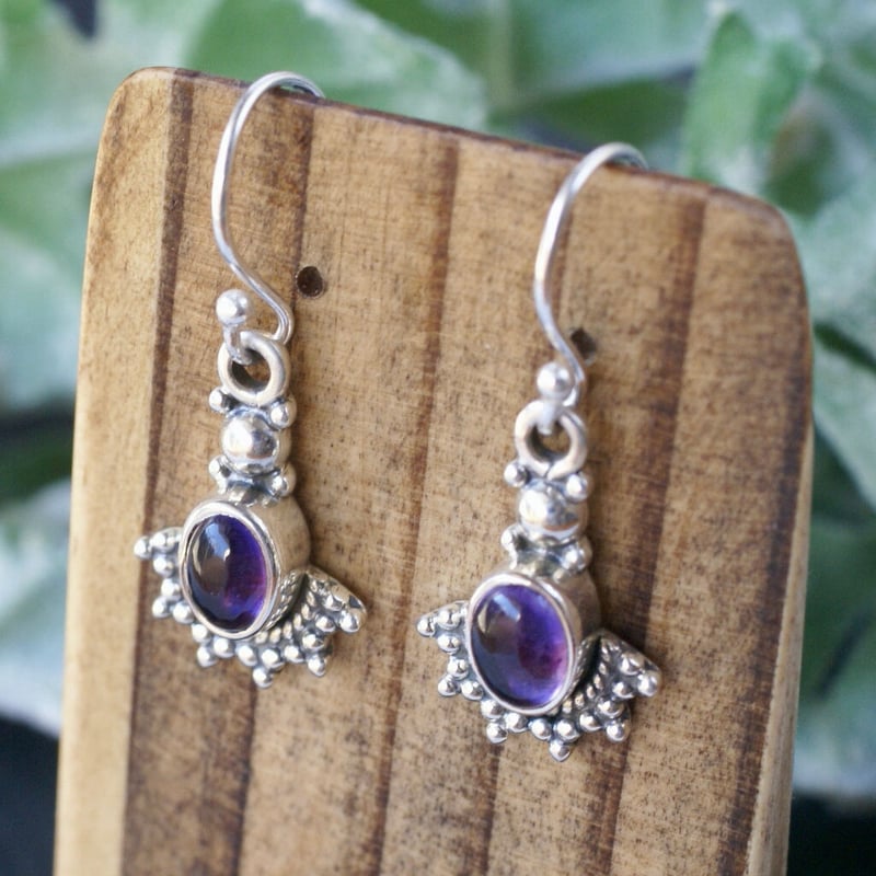 ○アメジスト エスニックフックピアス シルバー925 （sv-428-1