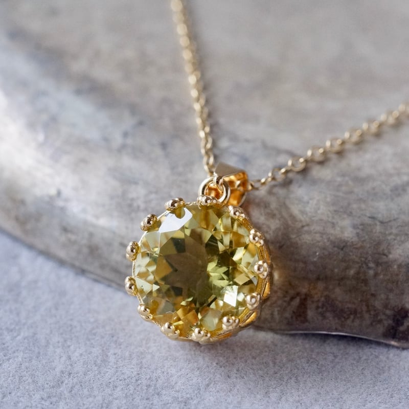 Handmade】レモンクォーツ クラウンモチーフ ペンダントトップ 18k