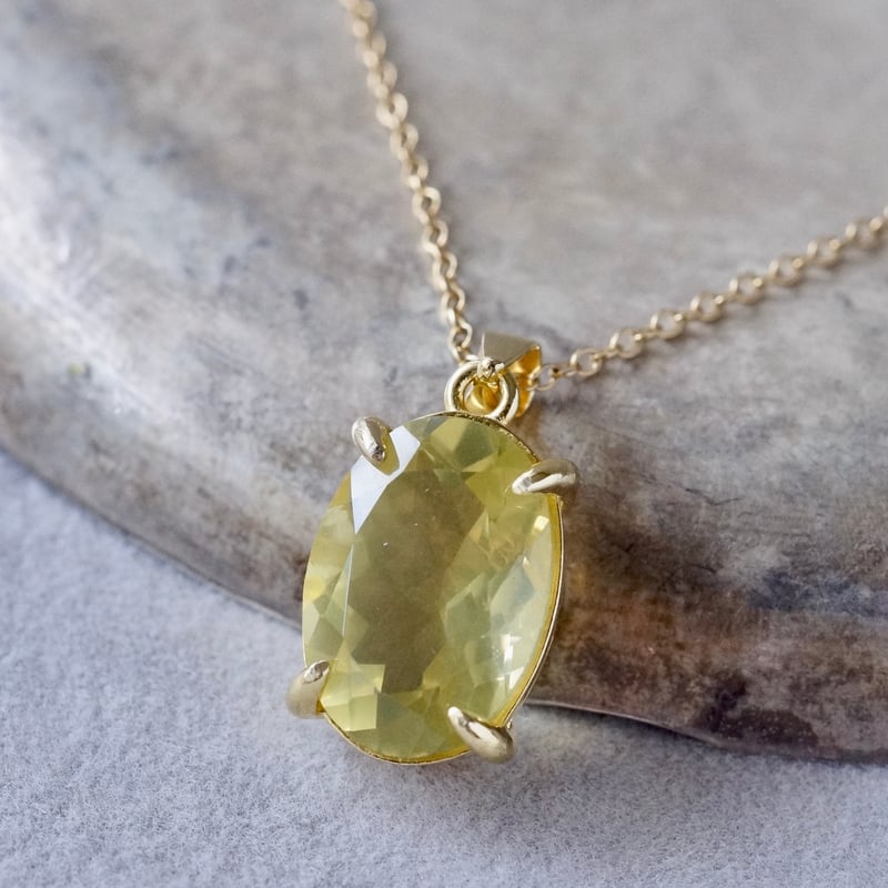 Handmade】濃いめ発色 レモンクォーツ ペンダントトップ 18kゴールド