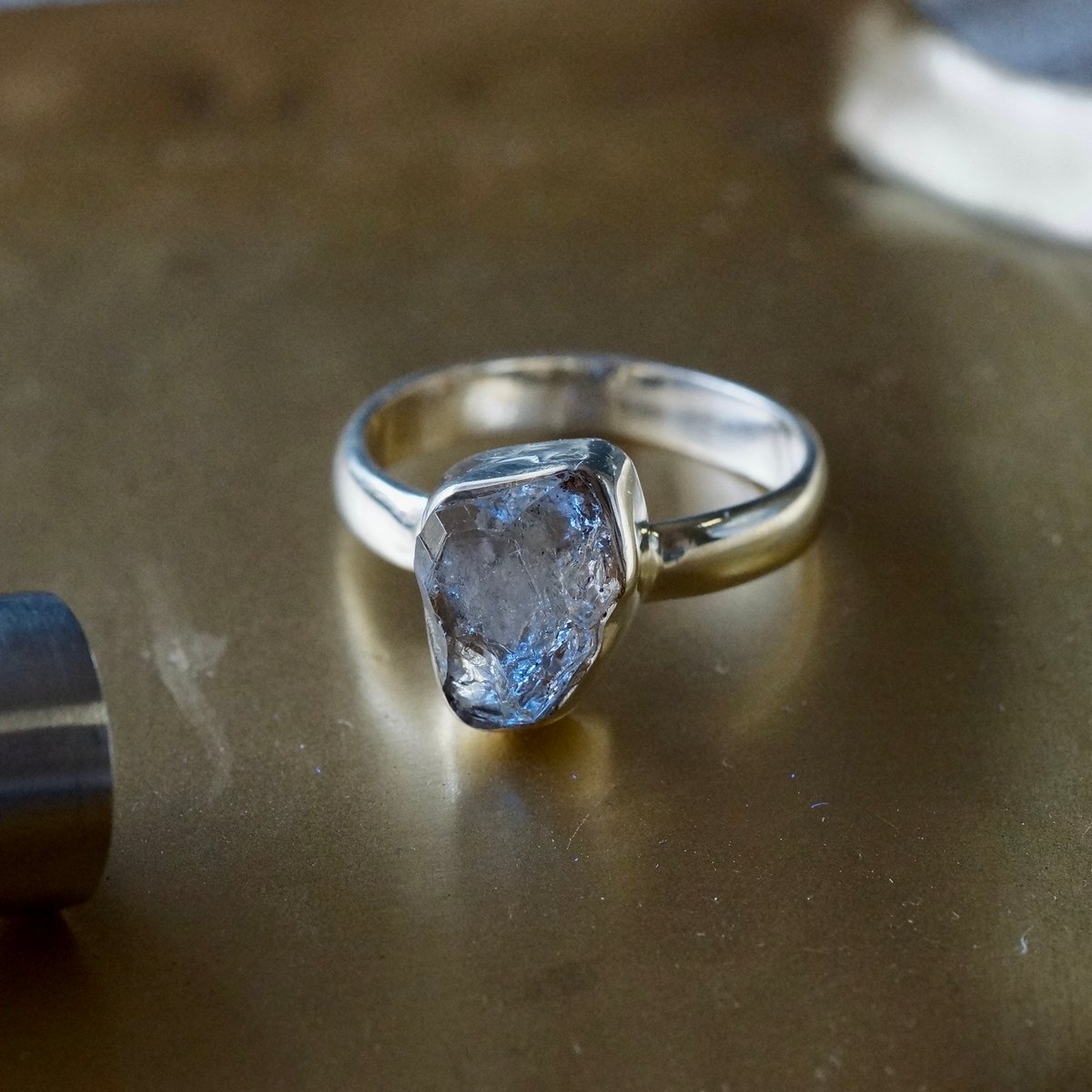 オイルイン ハーキマーダイヤモンド（水晶） ラフカットリング
