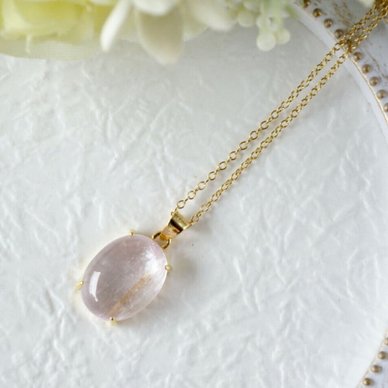 Handmade】ピンク クンツァイト ペンダントトップ 18kゴールドプレー