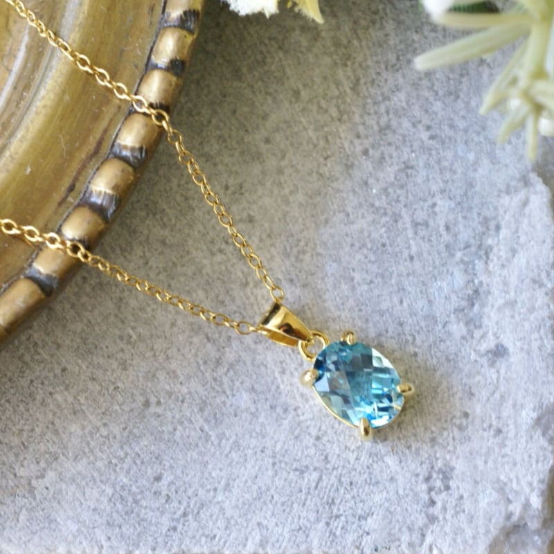 Handmade】スイス ブルートパーズ チェッカーカット ペンダントトップ