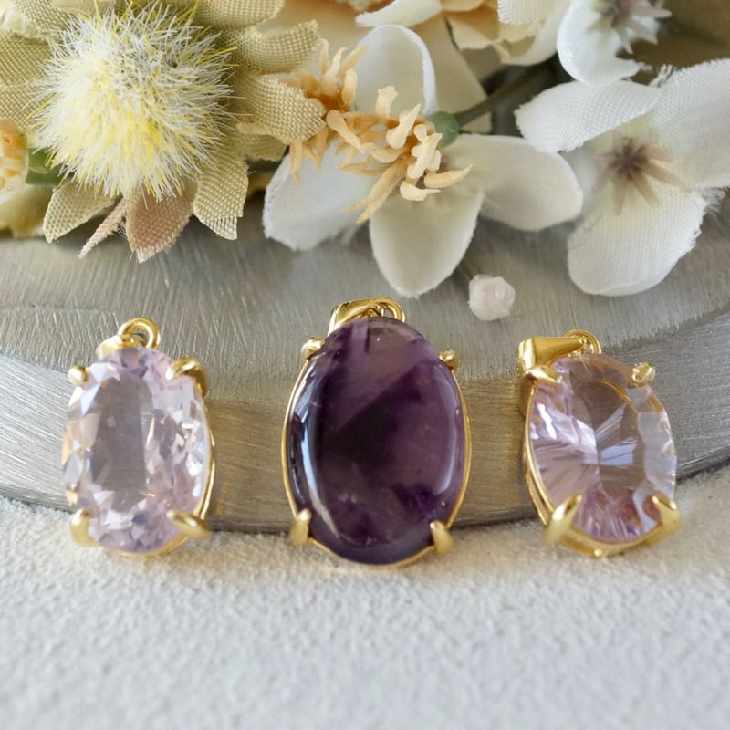 Handmade】ピンクアメジスト コンケーブカット ペンダントトップ 18k 