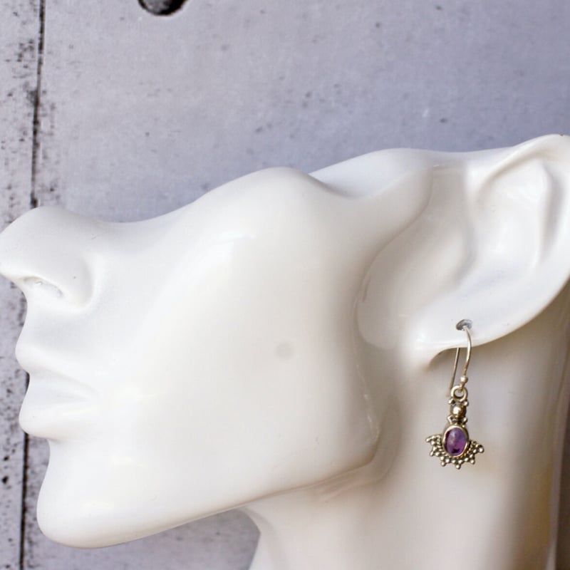 ○アメジスト エスニックフックピアス シルバー925 （sv-428-1