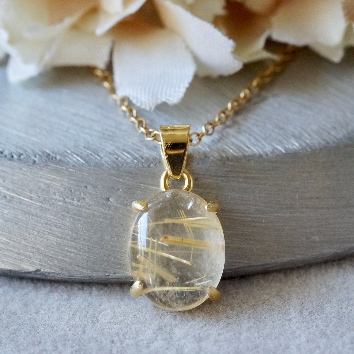 Handmade】ルチルクォーツ ペンダントトップ 18kgp（ヘアライン