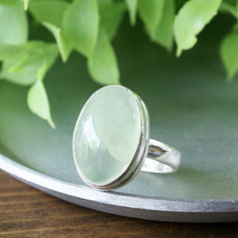 グリーン プレナイト オーバルシェイプ リング シルバー925 約12.5号