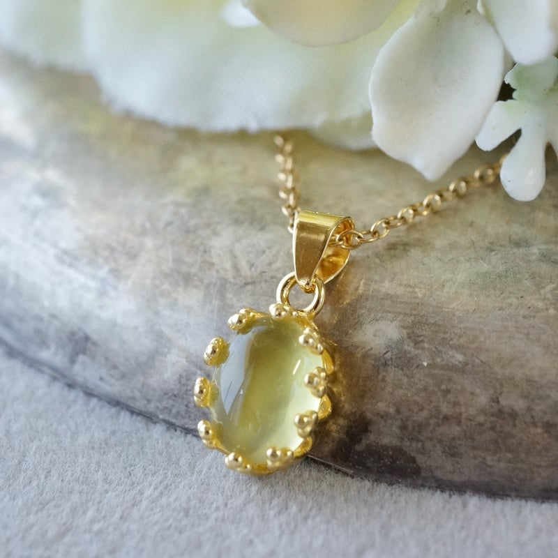 Handmade】イエロープレナイト クラウンモチーフ ペンダントトップ 18k