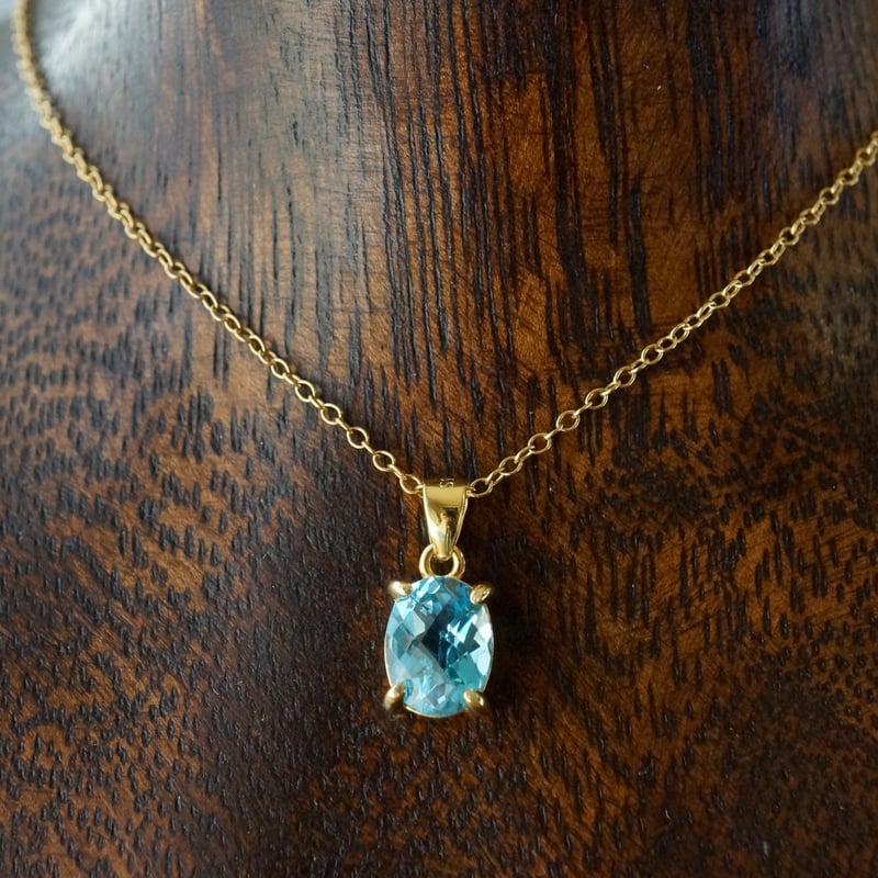 Handmade】スイス ブルートパーズ チェッカーカット ペンダント