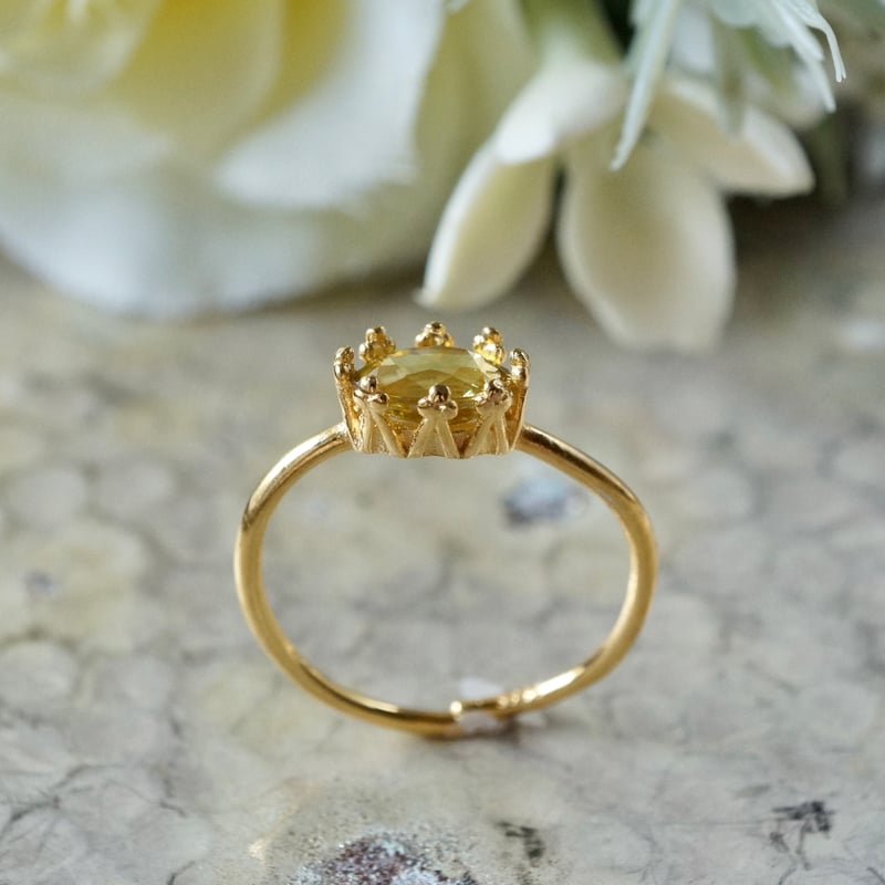 Handmade】ダークグリーン スフェーン クラウンモチーフ 7号