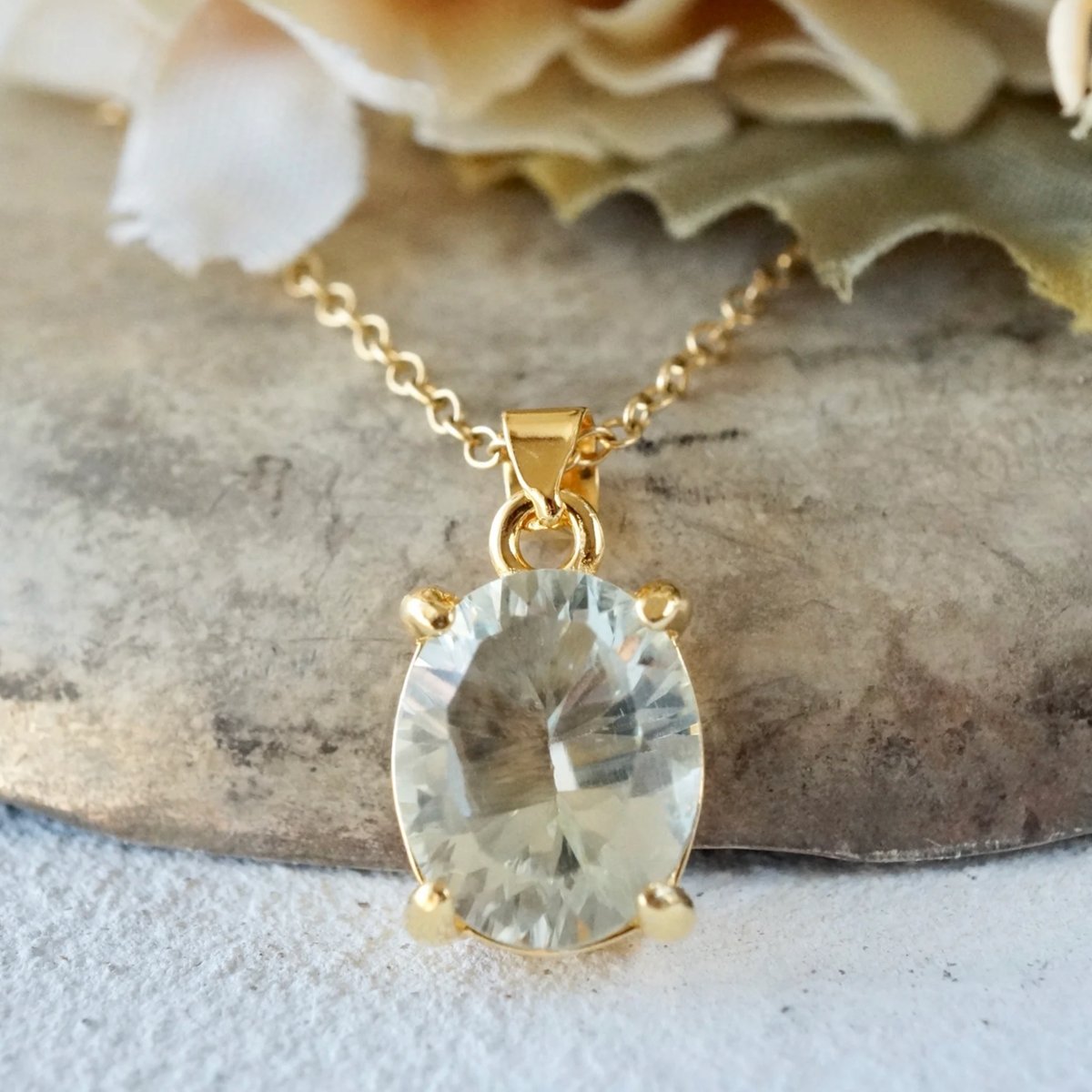 Handmade】グリーンアメジスト コンケーブカット ペンダントトップ 18k