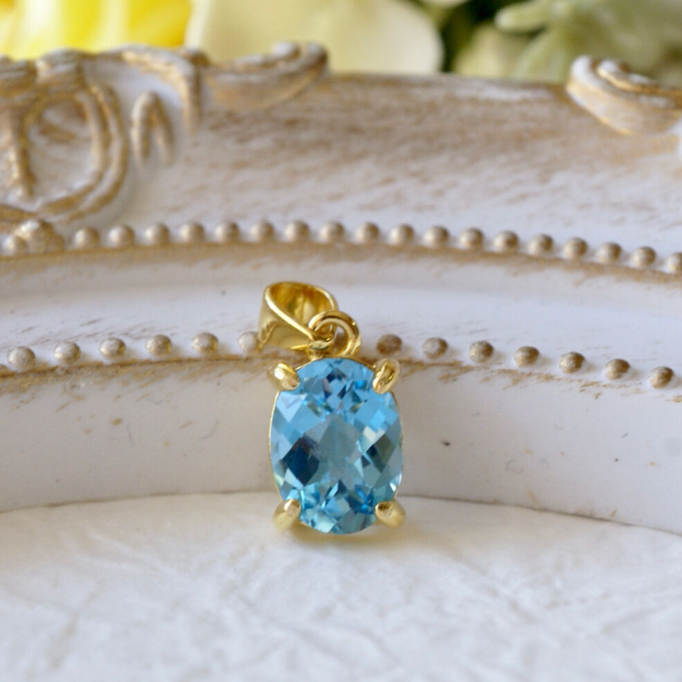 Handmade】スイス ブルートパーズ チェッカーカット ペンダントトップ