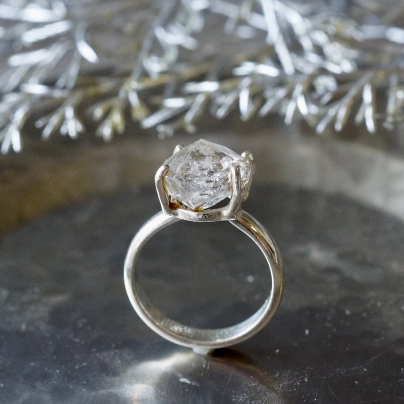オイルイン ハーキマーダイヤモンド（水晶） ラフカットリング