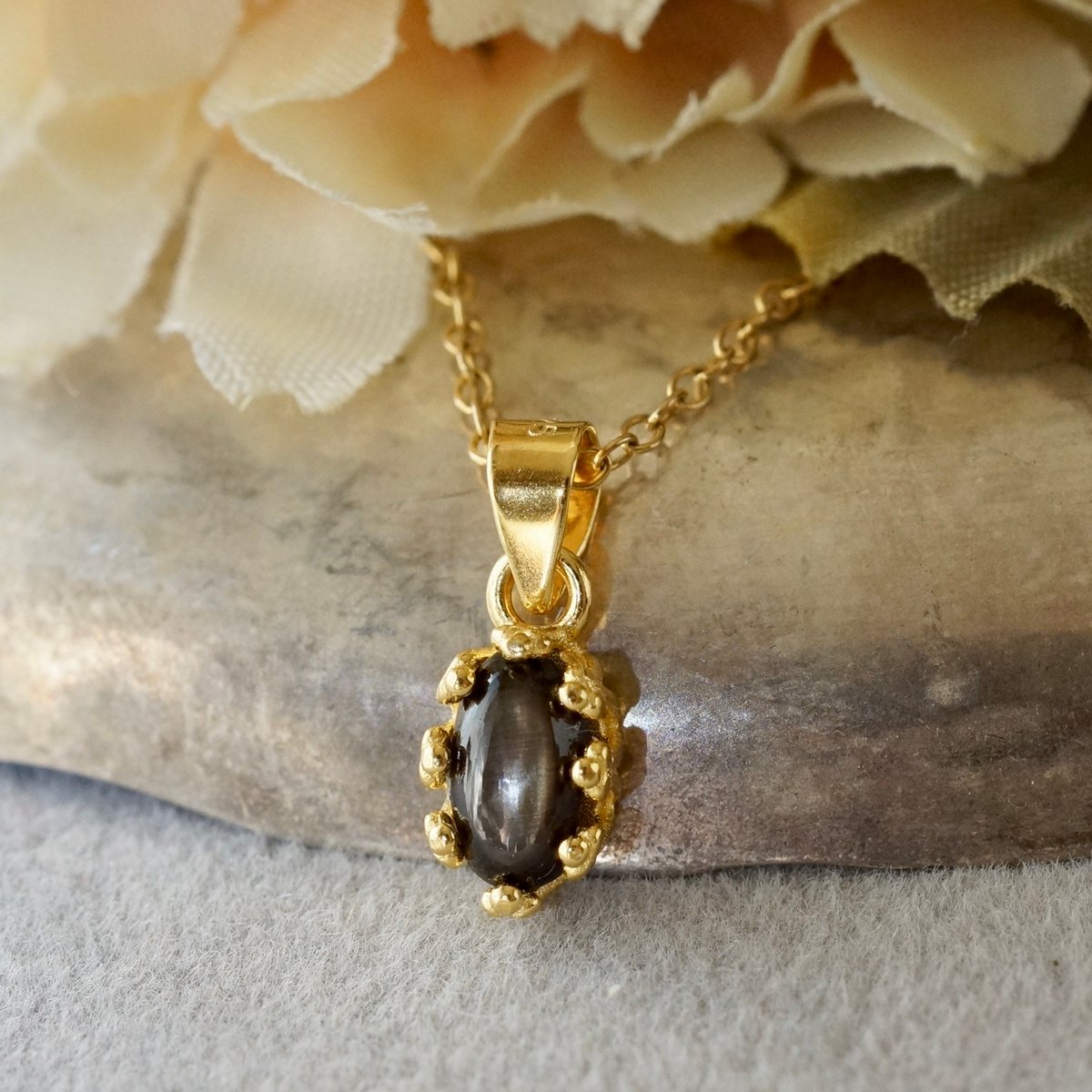 Handmade】ブラックスターサファイア ペンダントトップ 18kゴールド