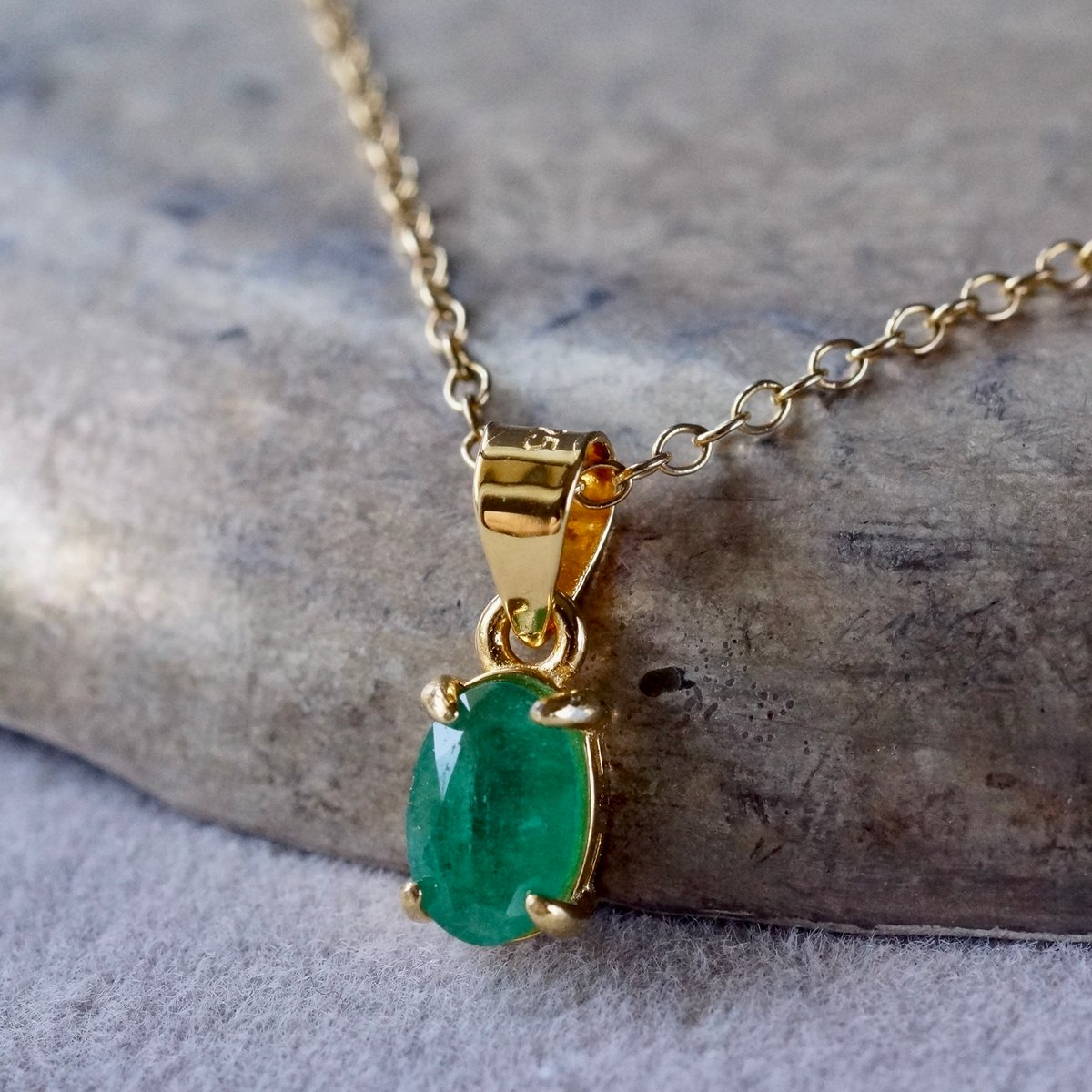 Handmade】グリーン エメラルド ペンダントトップ 18kゴールドプレー