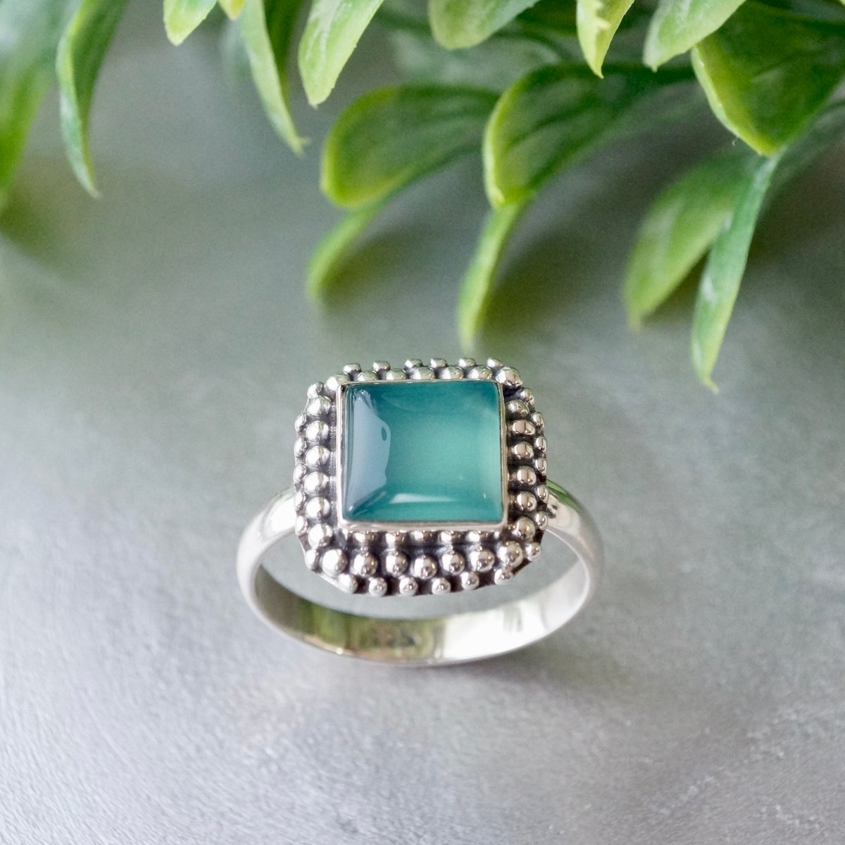 グリーン カルセドニー リング シルバー925 約15.25号（sv-645