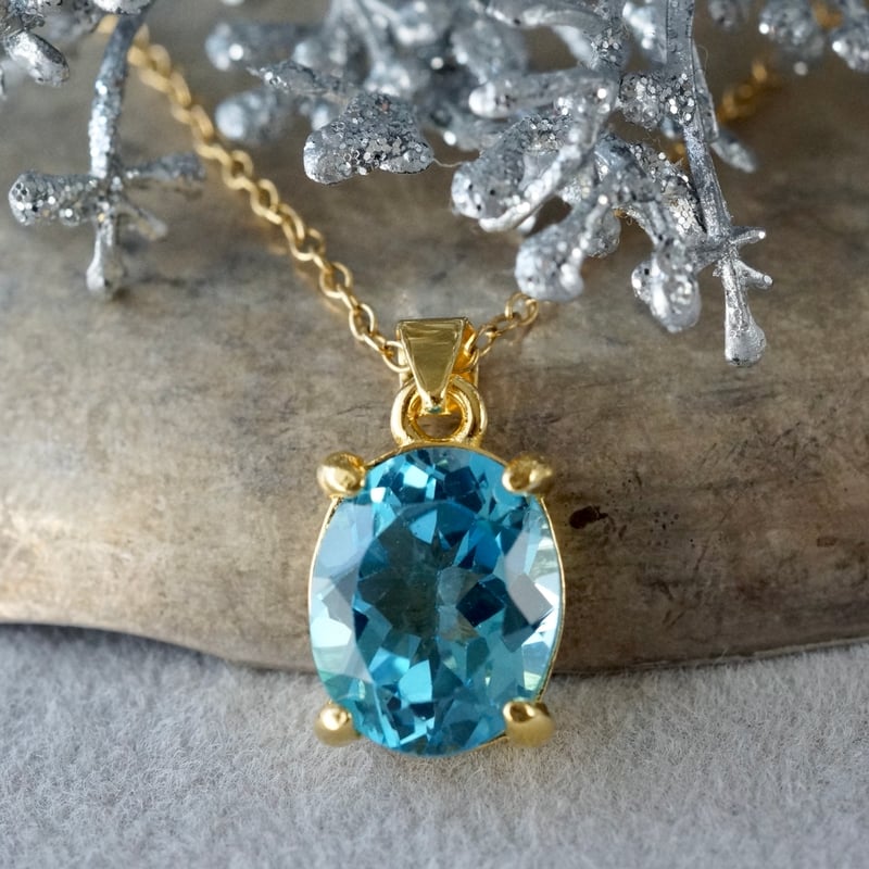 18K トパーズ ペンダント Handmade】スイス ブルートパーズ ペンダントトップ 18kゴールドプレー