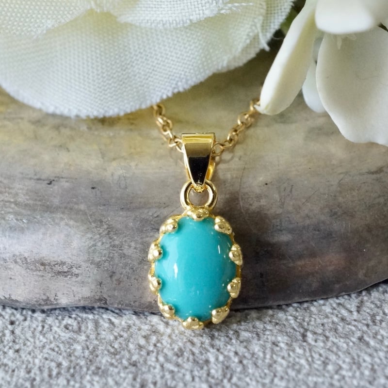 Handmade】アリゾナターコイズ クラウンモチーフ ペンダントトップ 18k