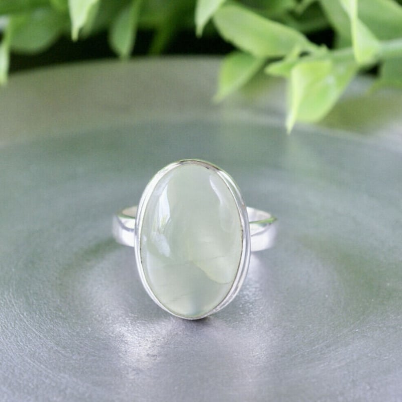 グリーン プレナイト オーバルシェイプ リング シルバー925 約12.5号