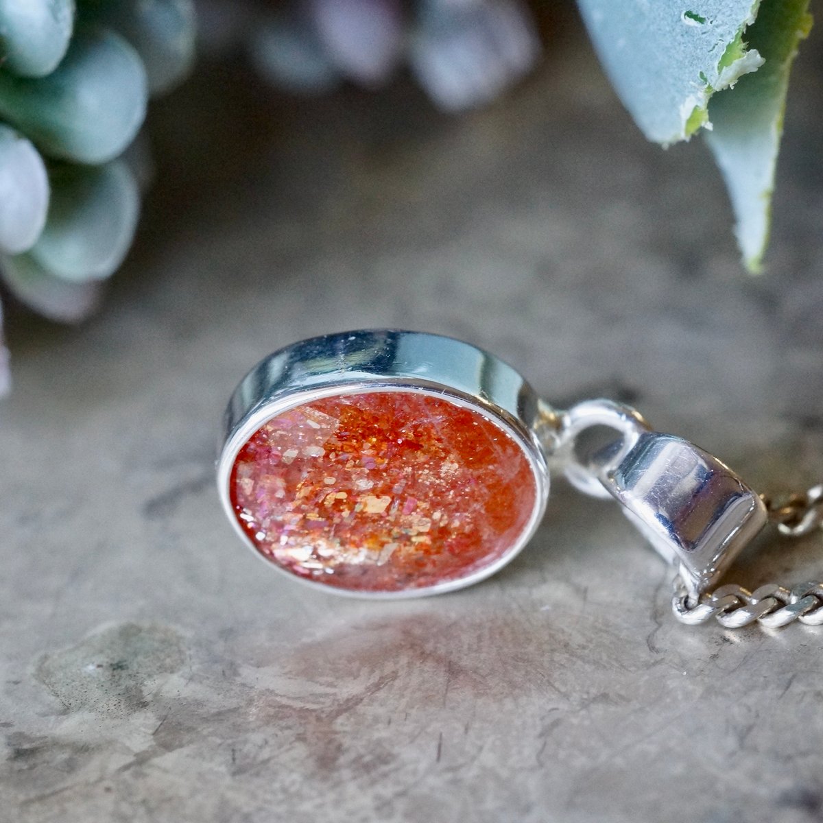 オレンジ サンストーン ペンダントトップ シルバー925 （sv-911