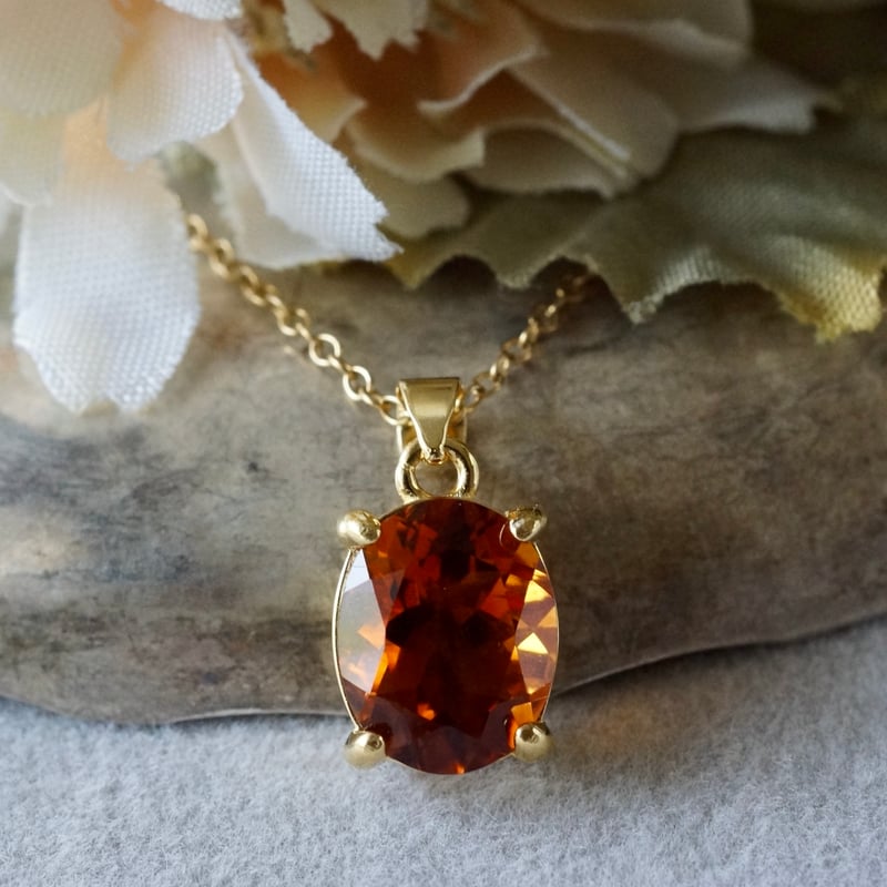 Handmade】濃いめ発色 シトリン ペンダントトップ 18kゴールドプレー
