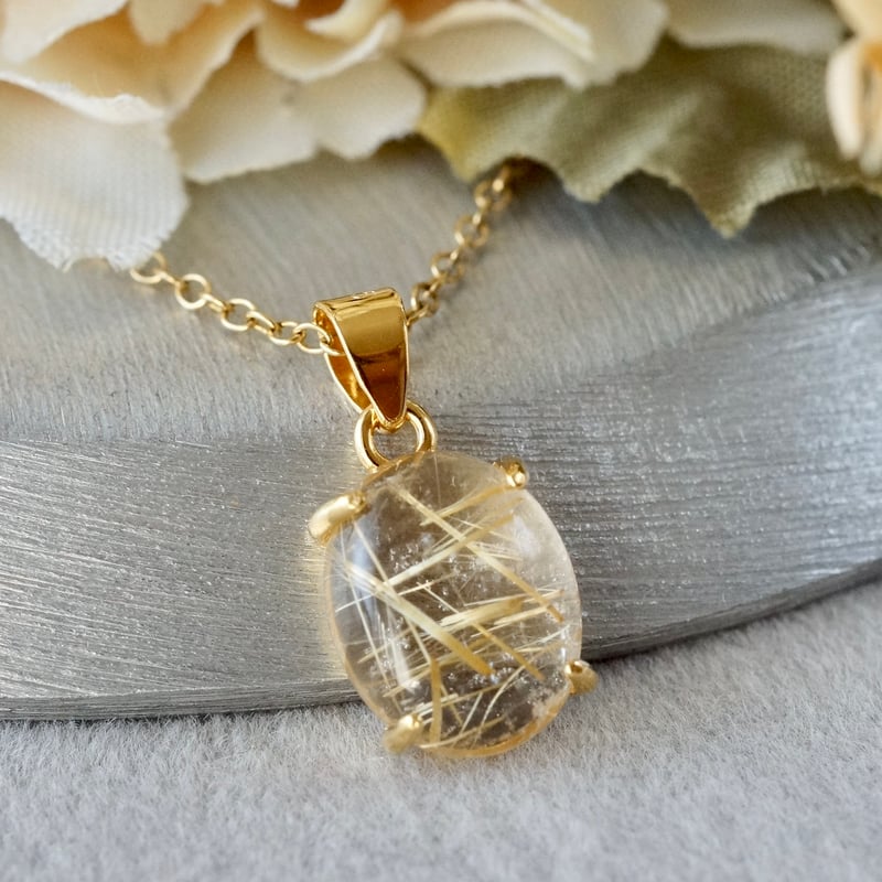 宝石質ゴールドルチルクォーツペンダントトップ｜Crysterra  