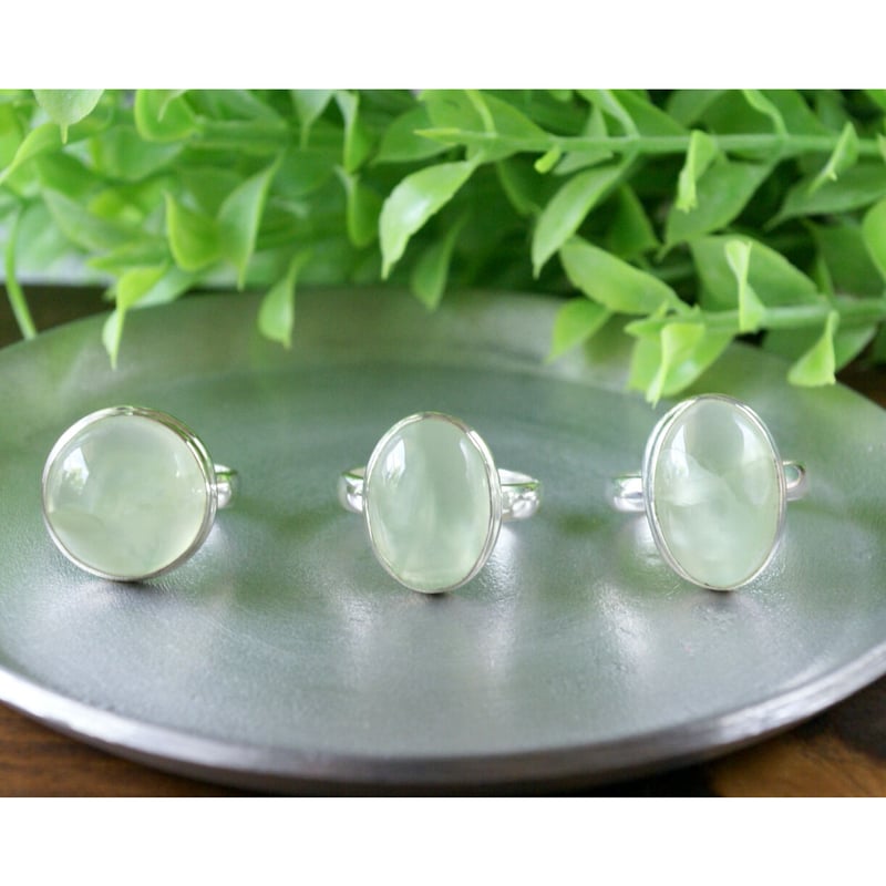 グリーン プレナイト オーバルシェイプ リング シルバー925 約12.5号