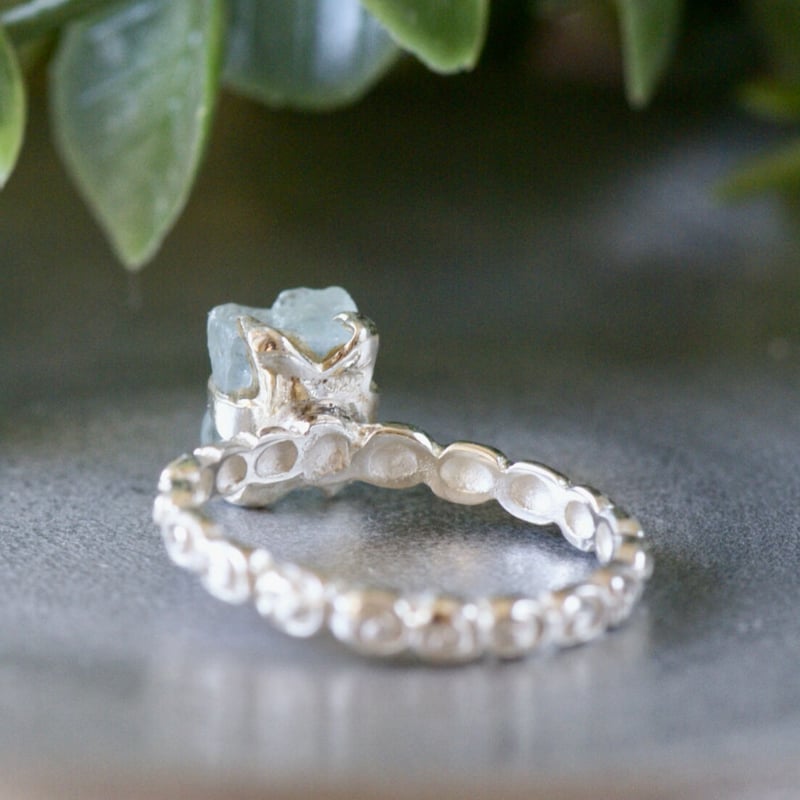 専用　ナチュラルカラー ラフダイアモンド SVシルバーリング 指輪 原石 アクアマリン ラフカット（原石）リング シルバー925 約11号 （sv-577