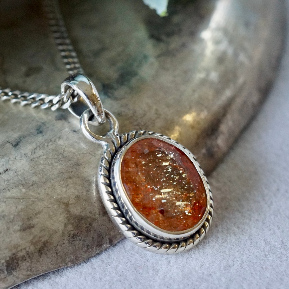 オレンジ サンストーン ペンダントトップ シルバー925 （sv-908