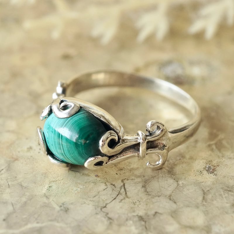 グリーン マラカイト エスニックリング シルバー925 約16.5号（sv-726