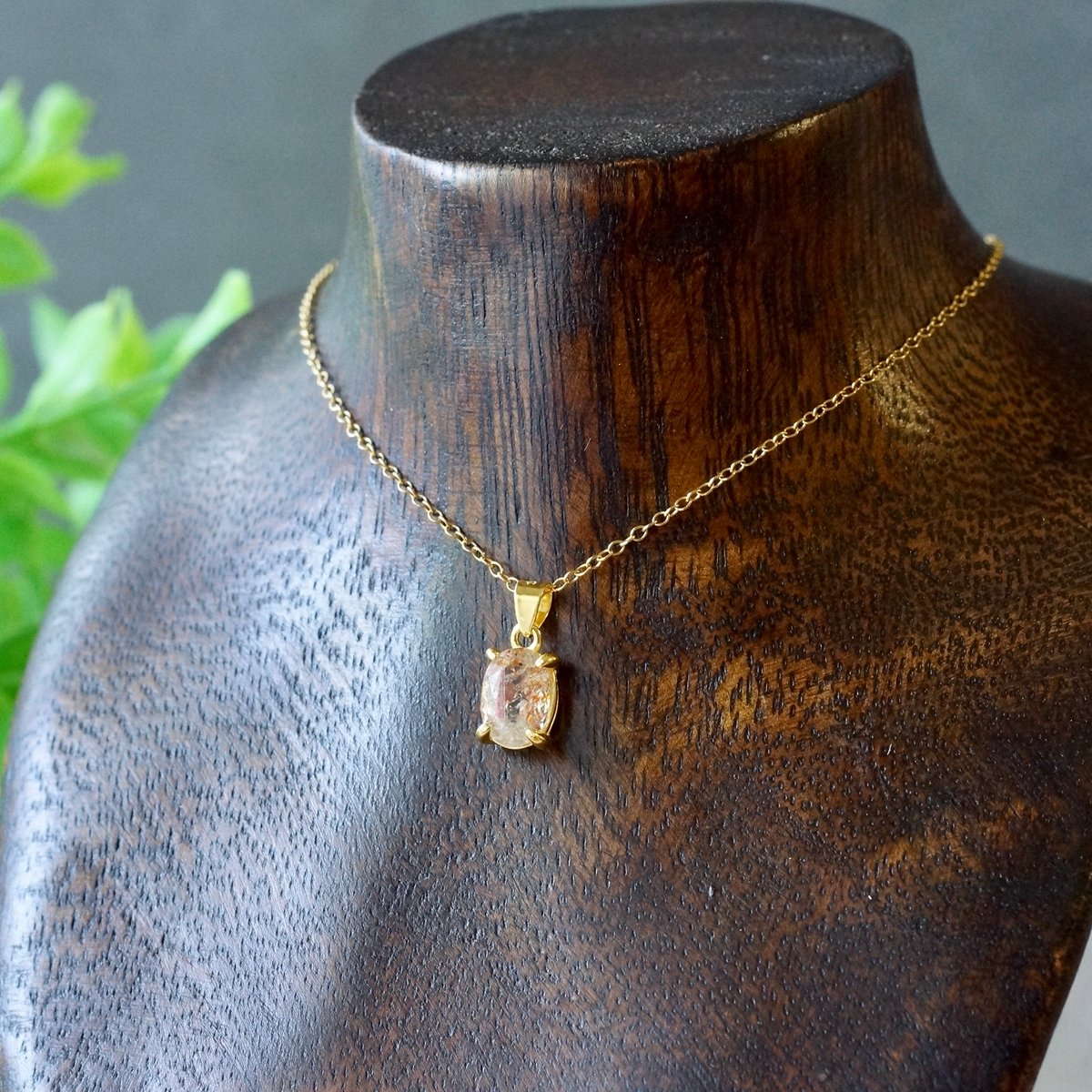 Handmade】グリーンサンストーン ペンダントトップ 18kゴールドプレー