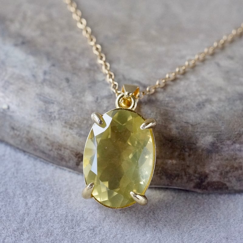 Handmade】濃いめ発色 レモンクォーツ ペンダントトップ 18kゴールド