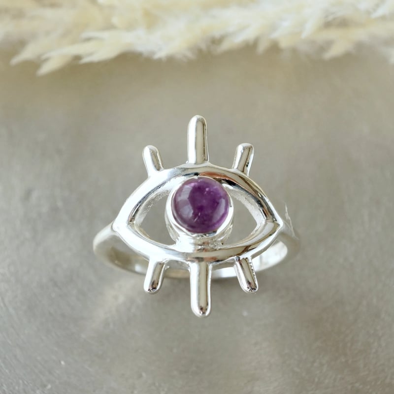 パープル アメジスト カボションカット イーヴィルアイ(evil eye