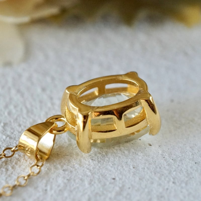 Handmade】グリーンアメジスト コンケーブカット ペンダントトップ 18k