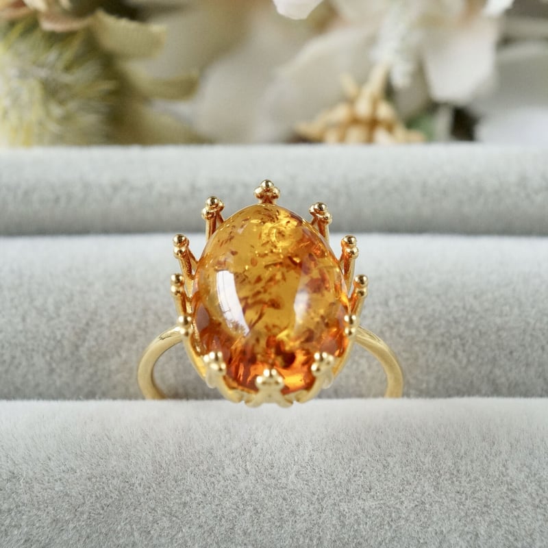 琥珀指輪アンバーリング金18K