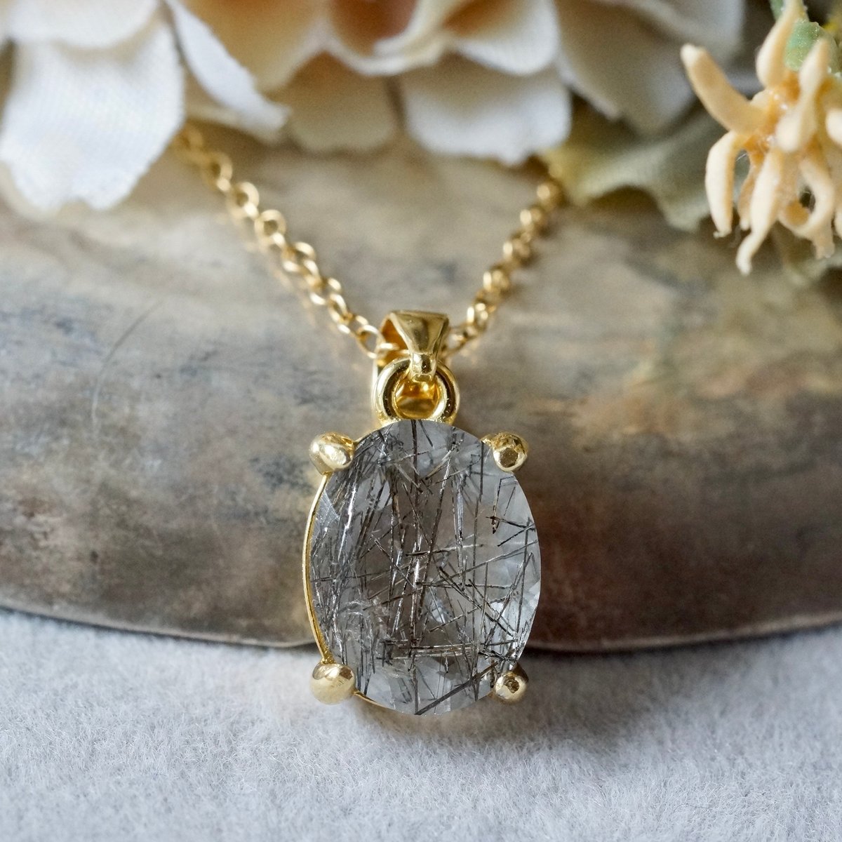 Handmade】ブラックルチルクォーツ ペンダントトップ 18k