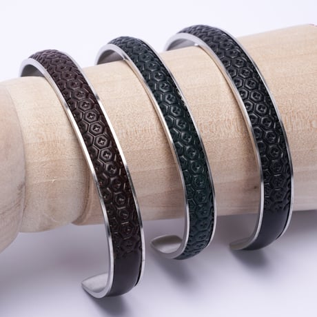 [Horween] Shell Cordovan - Bracelet  Stainless Steel with KIKKO pattern/ホーウィン・シェルコードバン　ブレスレット