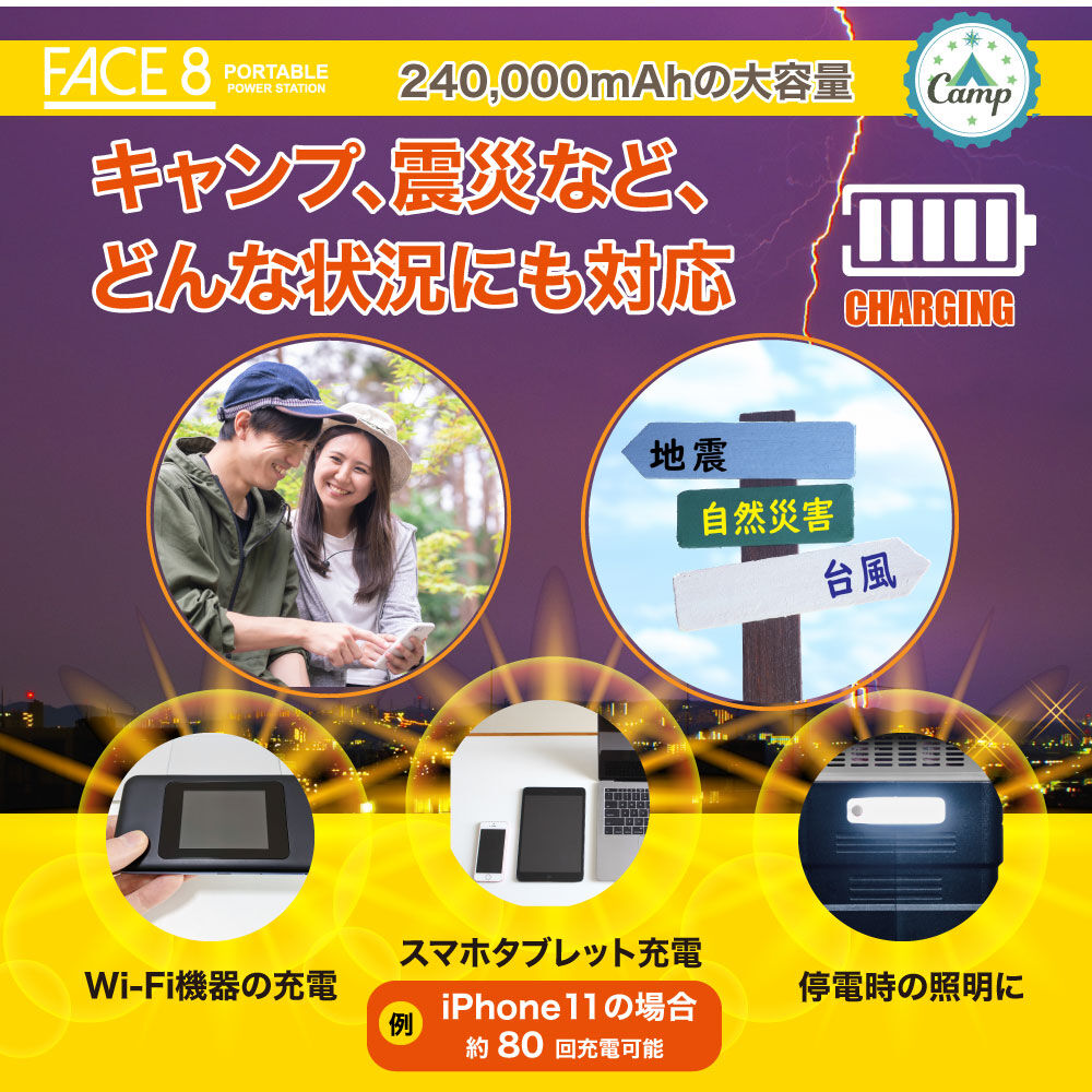 FACE8 ポータブル電源 PG-4 大容量 240,000mAh 888Wh 最大出力15...