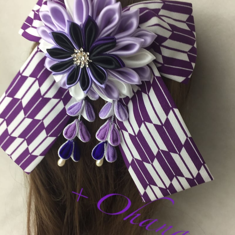 はいからさんリボン 紫 矢絣 大きめつまみ細工 | ＋Ohana's Shop