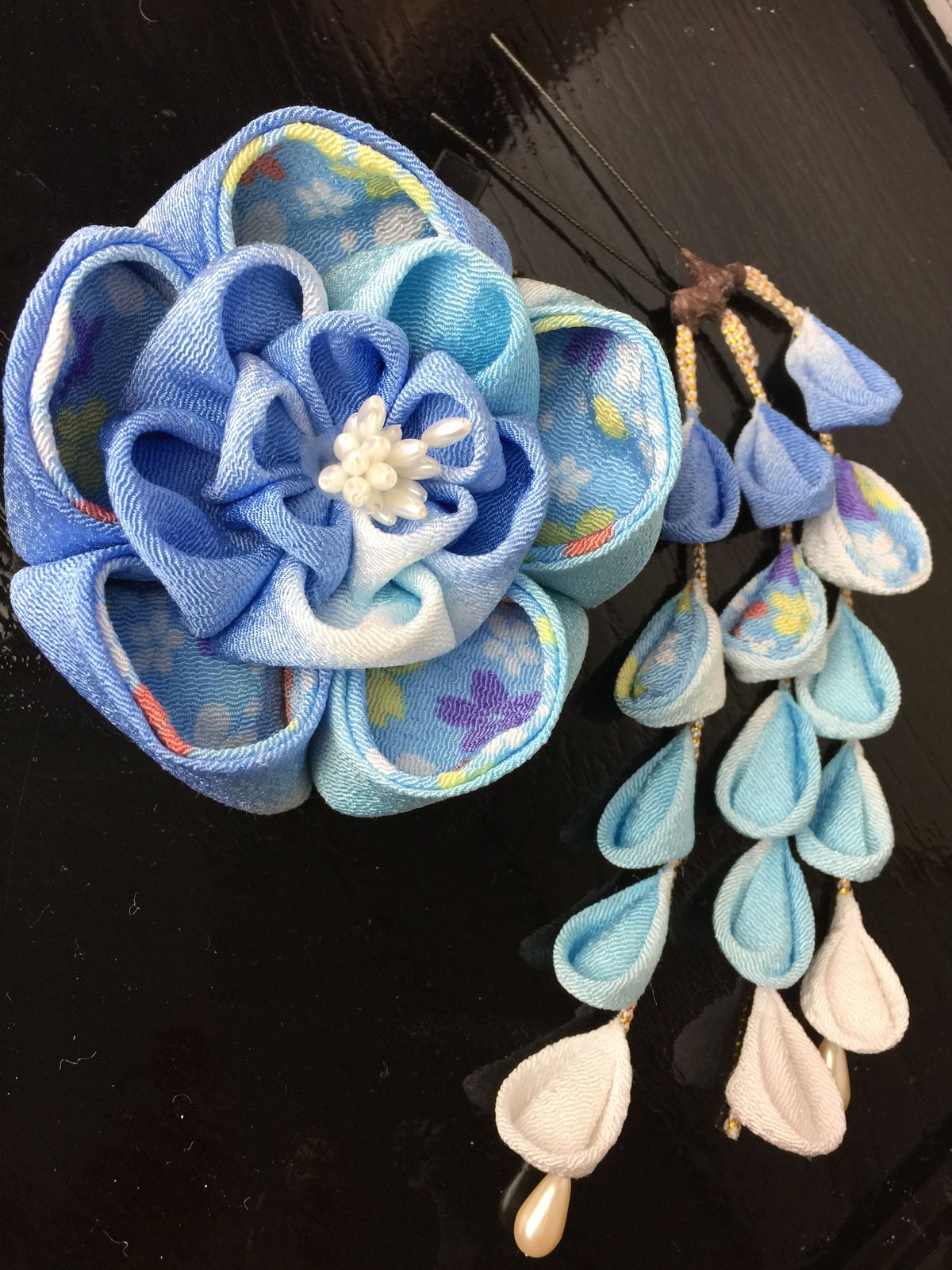 ブルー系 つまみ細工 髪飾り下がり | ＋Ohana's Shop