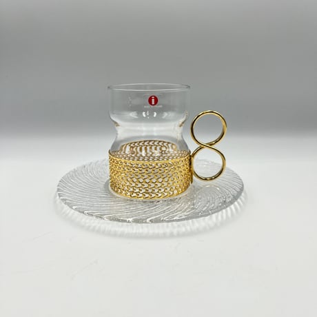 (028)北欧 ヴィンテージ 廃盤品 iittala イッタラ / Tsaikka ツァイッカ ゴールド・ソーサー付(Tsa-Gソーサー付-028)