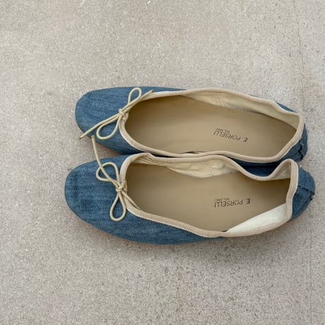 Porselli　ポルセリ　バレエシューズ　デニムベージュ　ハンドメイド　国内正規品