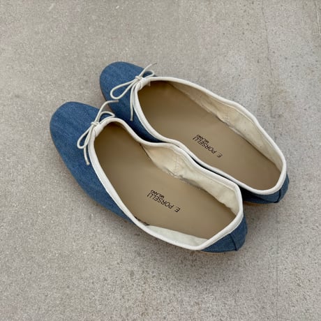 Porselli　ポルセリ　バレエシューズ　デニムアイボリー　ハンドメイド　国内正規品
