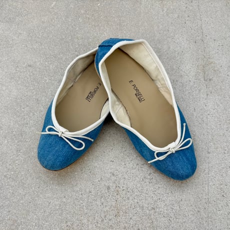 Porselli　ポルセリ　バレエシューズ　デニムアイボリー　ハンドメイド　国内正規品